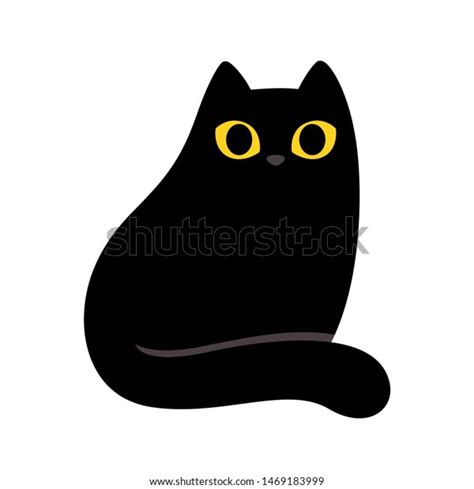 Cartoon Black Cat Yellow Eyes Simple Stock Illustration 1469183999