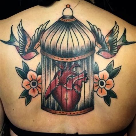 Salvation Tattoo Cage Heart Flowers And Birds Cage Heart
