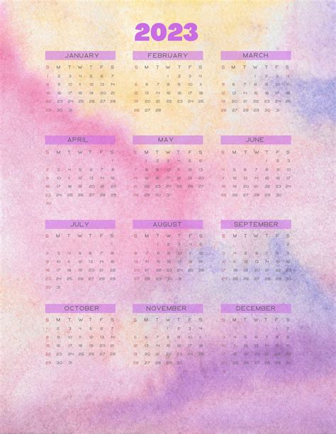 2023 Calendar At A Glance Printable Calendar Purple Etsy Hong Kong