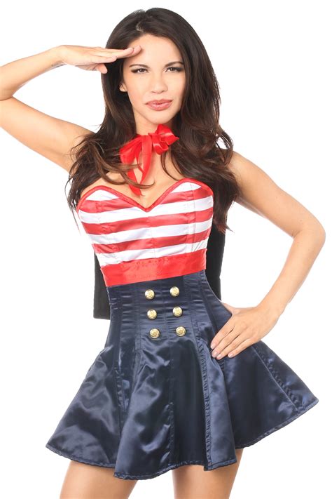 Top Drawer 2 Pc Pin Up Sailor Corset Dress Costume
