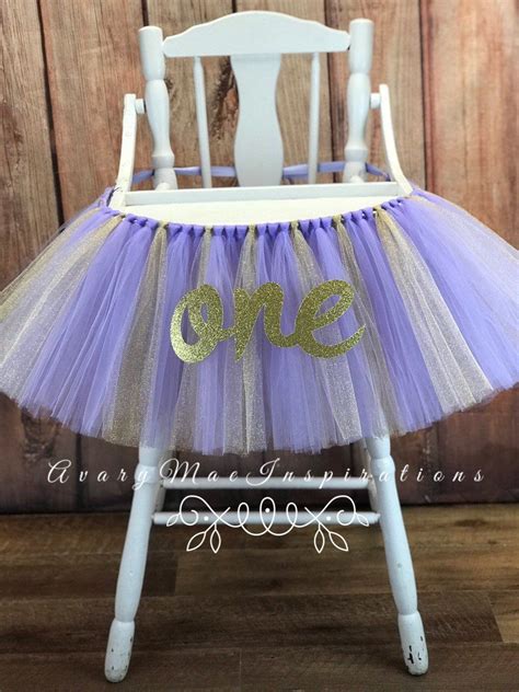 Diy (easy) birthday tutu highchair (no sewing needed). High Chair Tutu Banner Lavender and Gold Highchair Skirt | Etsy | High chair tutu, Diy chair ...