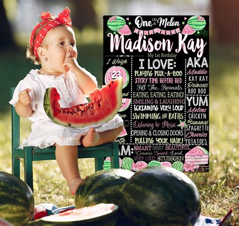 Watermelon Birthday Sign One In A Melon Birthday Sign Unique Etsy