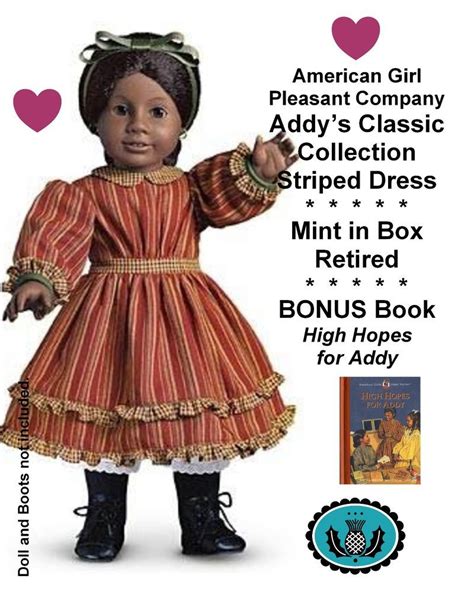 american girl addy s striped dress outfit book lot pleasant co retired new mib americangirl
