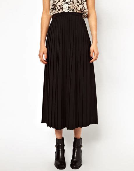 Asos Pleated Midi Skirt In Black Lyst