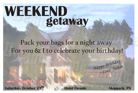 Birthday Weekend Getaway Customizable Voucher Ticket Gift Card Etsy Weekend Getaways