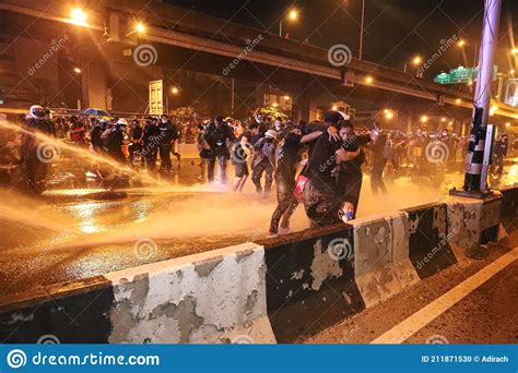 Riot Police Used High Pressure Water Cannon Fire Protester Editorial