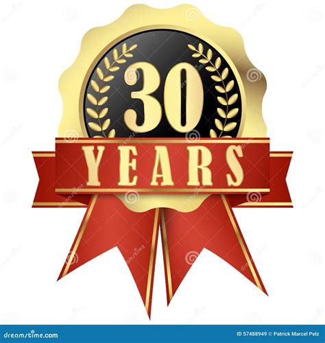 Jubilee Button With Banner And Ribbons For 30 Years Cartoon Vector