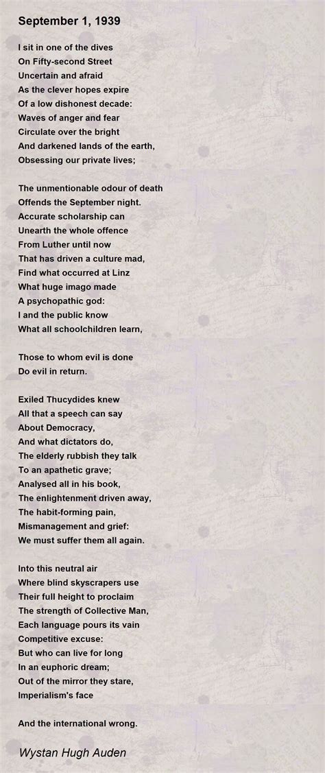 September 1 1939 September 1 1939 Poem By Wystan Hugh Auden