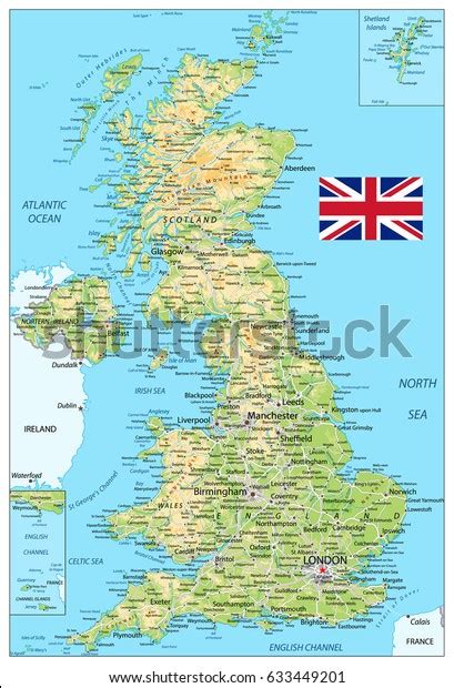 United Kingdom Physical Map Vector Illustration Stock Vector Royalty