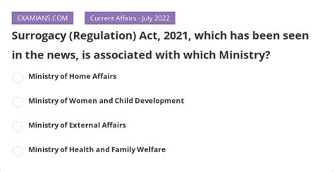 Surrogacy Regulation Act 2021 Which Has Been Seen In The News Is Associated With Which