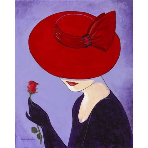 Beautiful Oil Paintings Abstract Art Woman In Red Hat With Rose Oil On