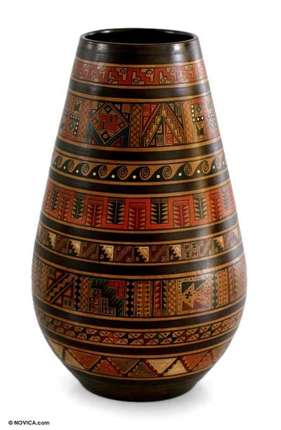 Hand Crafted Peruvian Cuzco Ceramic Vase Ancient Geometry NOVICA
