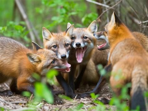 Premium Ai Image A Group Of Foxes Are Gathered Together In A Forest