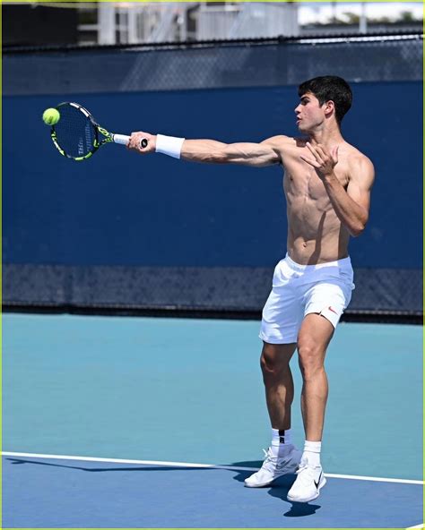 Carlos Alcaraz Heats Up Miami Open Practice Court Photo Shirtless Photos Just Jared