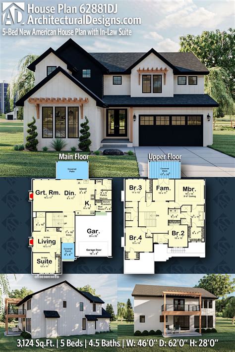 Plan 62881dj 5 Bed New American House Plan With In Law Suite House
