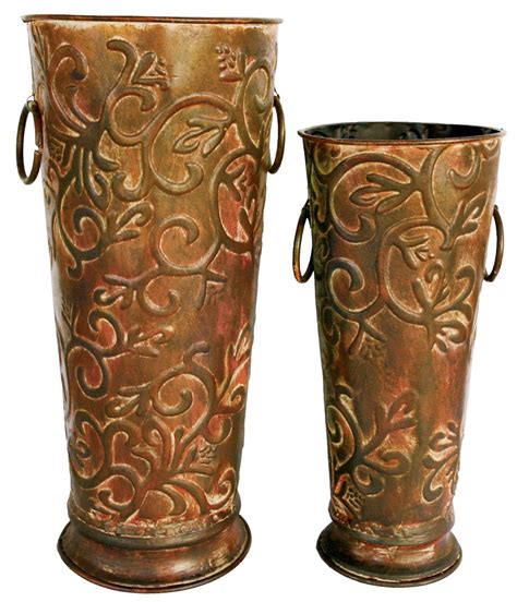 Great Finds Embossed Pressed Tin Tall Metal Vases Set Of
