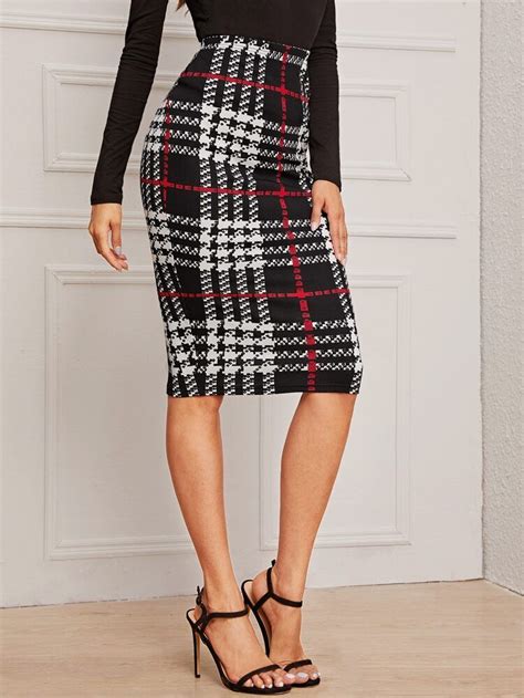 Plaid Print Pencil Skirt Shein Usa Womens Pencil Skirts Plaid