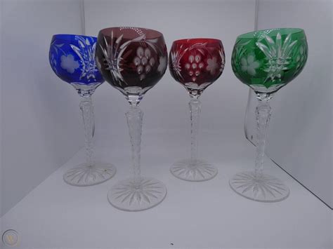 Set Of Four Ajka Hungary Cut To Clear Crystal Wine Hock Glasses