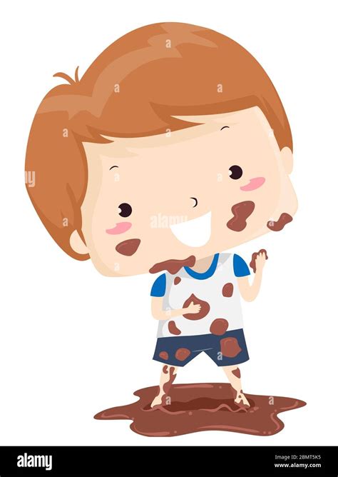 Illustration Of A Dirty Kid Boy With Mud All Over His Body And Face