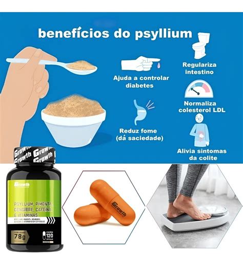 Psyllium Pimenta Gengibre Cafeína E Vitaminas 120 Caps Growth Supplements