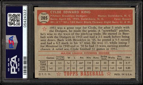 1952 Topps Clyde King Psa Cardfacts