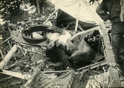 France Wwi Military Airplane Crash Dead Pilot Macabre Old Photo 1918 By