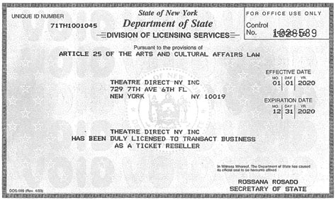 Theatre Direct Ny Inc Ticket Resell License