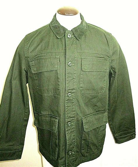 J Crew Mens Canvas Flannel Lined Barn Jacket Dark Olive Green Size