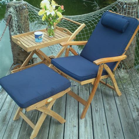 Estate 3 Piece Teak Patio Reclining Chair Set W Side Table And