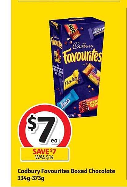 cadbury favourites boxed chocolate 334g 373g offer at coles