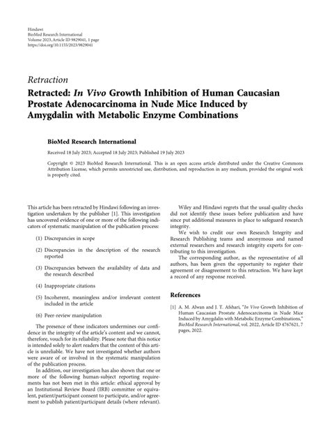 PDF Retracted In Vivo Growth Inhibition Of Human Caucasian Prostate