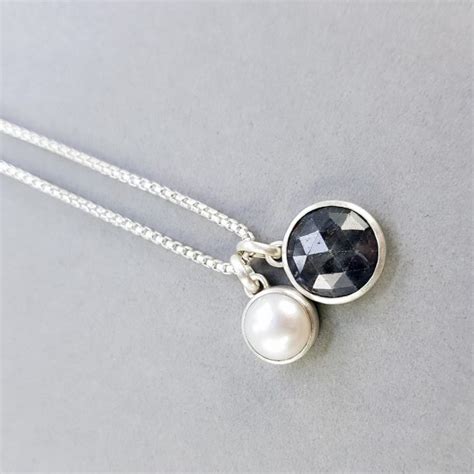 Grey Sapphire And White Pearl Pendants