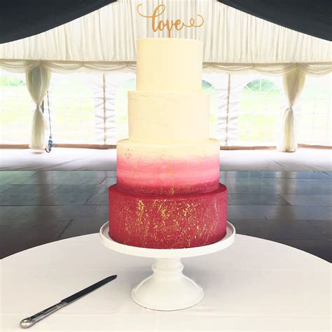 Burgundy And Gold Ombré Watercolour Buttercream Wedding Cake By Blossom