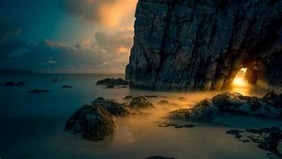 Cave Skye Sea Sunrise Scotland Isle Through