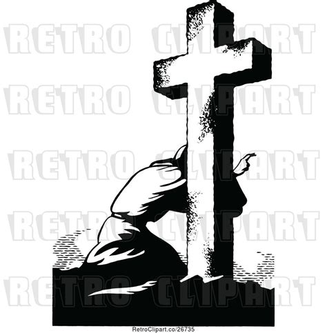 Vector Clip Art Of Retro Guy Kneeling At A Cross By Prawny Vintage 26735