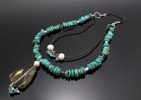 Necklace With Turquoise Sterling Silver Brown Beads Pearls Etsy