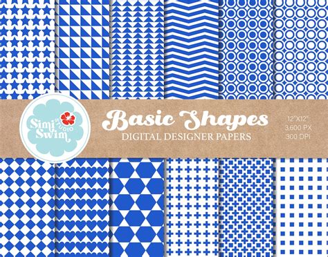 Basic Geometric Shapes Blue Digital Papers Seamless Pattern Scrapbook