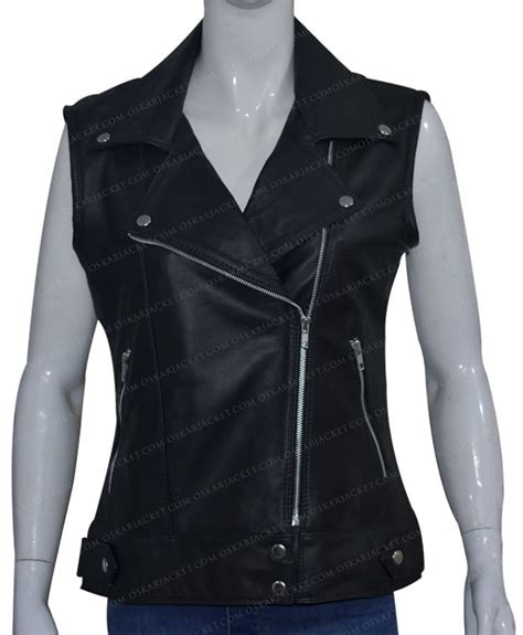 Women Slim Fit Black Real Leather Biker Vest Oskar Jacket