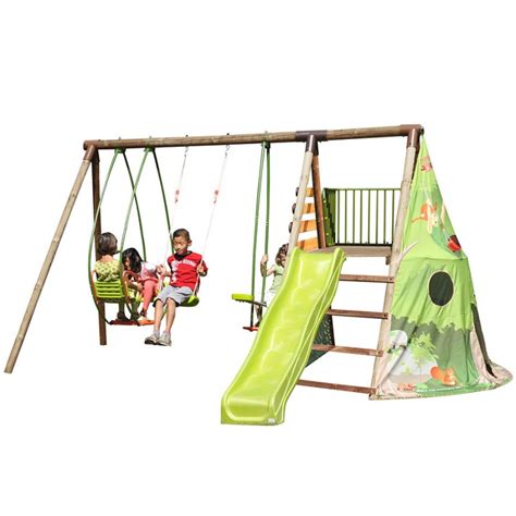 Cubic connecteur portique balancoire pour poteaux bois 9x9 + boulons et capuchons. Portique - balançoire en bois SOULET MUSCADE