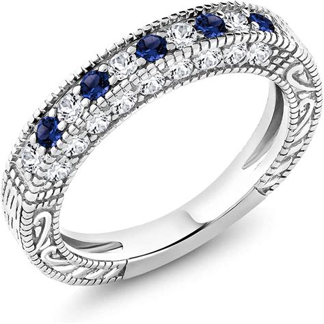 Gem Stone King Sterling Silver Blue Sapphire And White