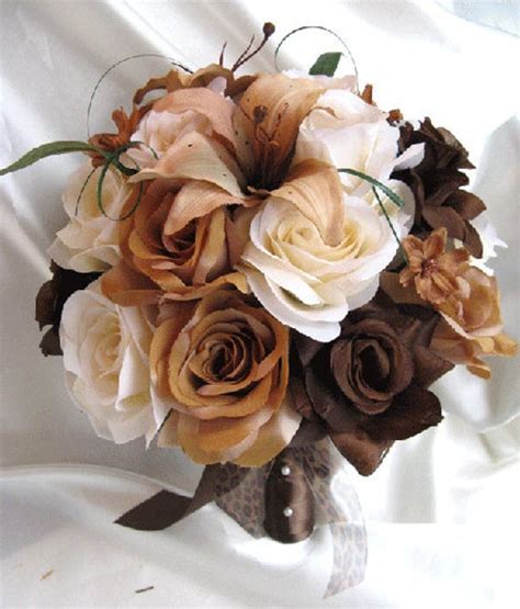 Always on time, farm direct delivery. Wedding bouquet Bridal Silk flowers BROWN CREAM by ...