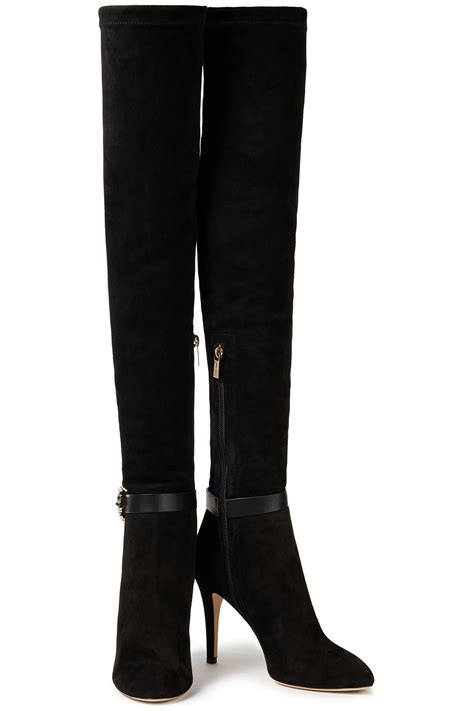 Jimmy Choo Buckled Embellished Suede Over The Knee Boots Sale Up To 70 Off The Outnet