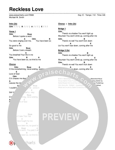 Reckless Love Chords Pdf Michael W Smith Praisecharts