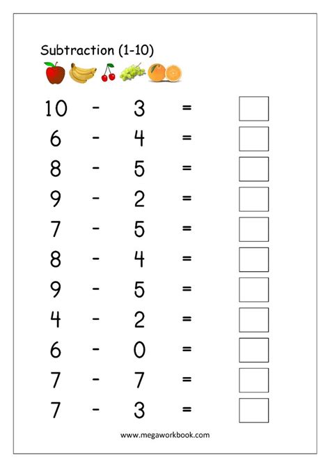 The subtraction worksheets are randomly created and will never repeat so you have an endless supply of quality subtraction worksheets to use in the these subtraction worksheets are a great resource for children in kindergarten, 1st grade, 2nd grade, 3rd grade, 4th grade, and 5th grade. Math Worksheet - Subtraction (1-10) | Math subtraction ...