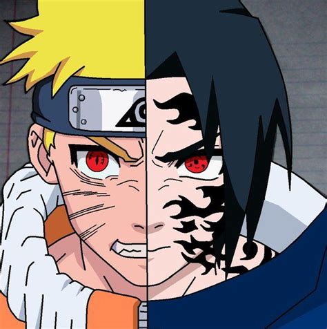 Half Naruto And Sasuke Drawing Nutoru