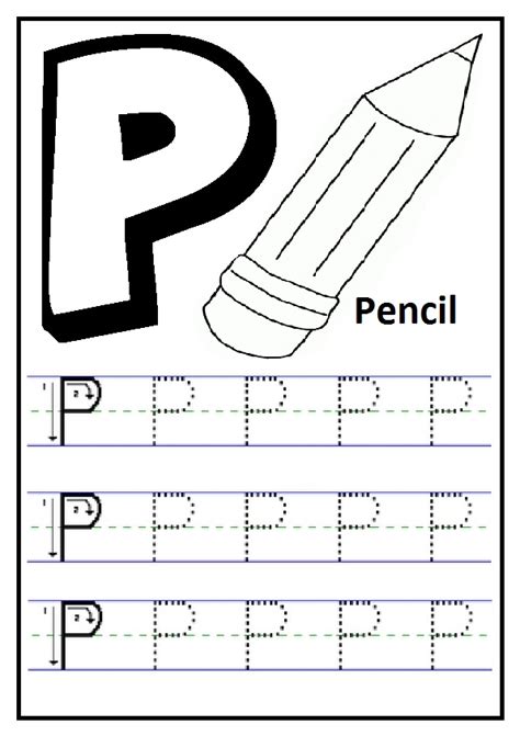 Trace The Uppercase Letter P Is For Pencil Printables Worksheet For
