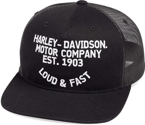 Harley Davidson Official Men S Loud Fast Flat Brim Trucker Cap Black