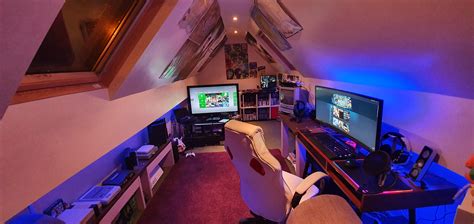 Completed My Gaming Setup Gaming Attic Game Room Attic Rooms