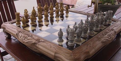 Furniture Cool Unique Luxury Art Work Chess Set And Boards By Carved