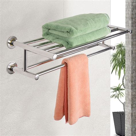 Wall mount towel ring holder sink bath hardware bathroom stainless steel silver. Wall Mounted Towel Rack Bathroom Hotel Rail Holder Storage ...